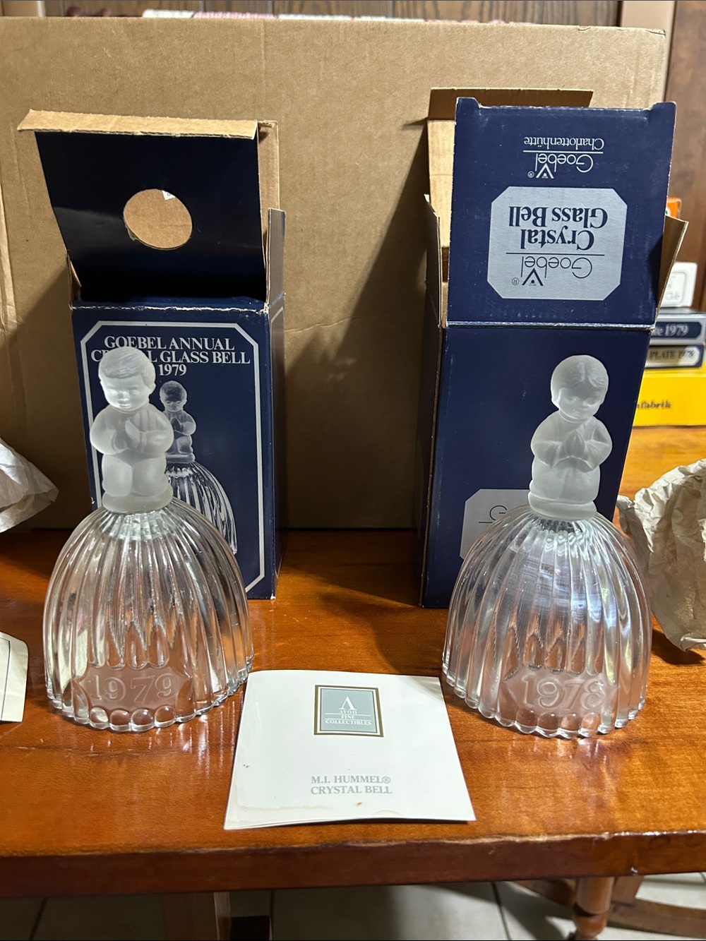 Goebel Clear Crystal Pair with Frosted Hummel Figurines